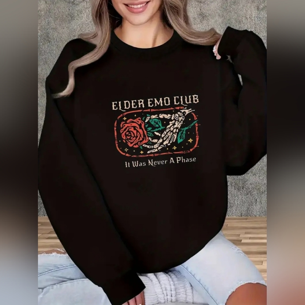 SHEIN Black Elder Emo Club Sweatshirt